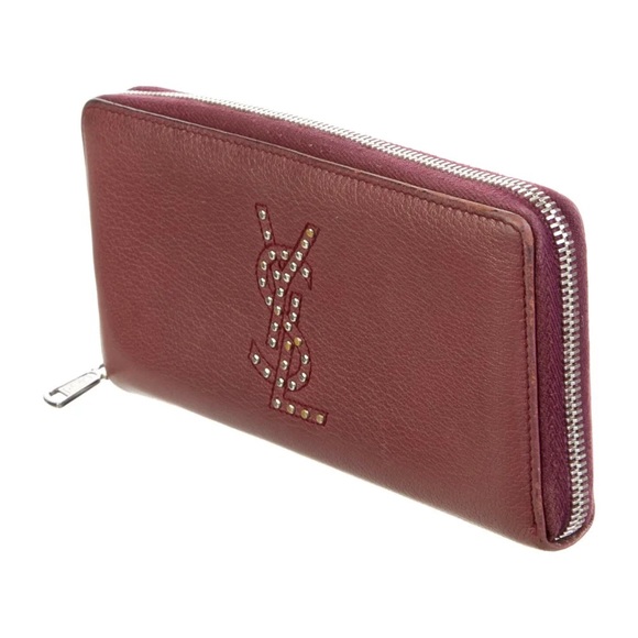 Authentic YSL Studded Monogram Zip Around Goat Skin Wallet - Picture 2 of 12